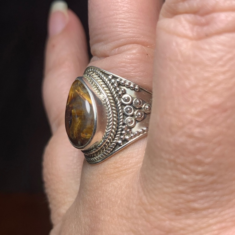 Solid Sterling Brown Pietersite Ring - image 6